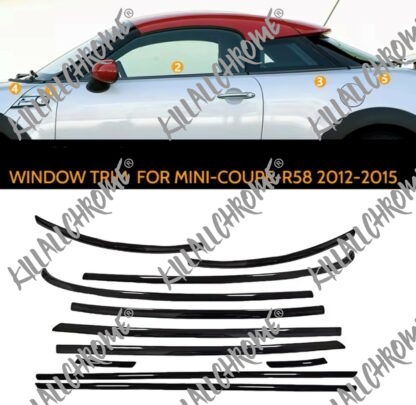 MINI R58 Stick On Black Chrome Strips for Belt Line 2009 - 2015 Coupe + Roadster